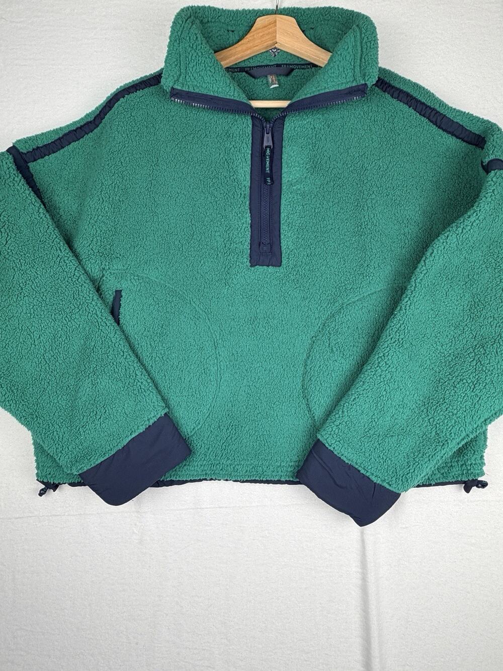 FP Movement Fleece Pullover Women’s M Green Navy Half Zip Sherpa Outdoor